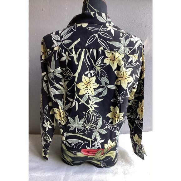 Tommy bahama 100% silk button up long sleeve blouse floral print waist tie - Picture 3 of 4